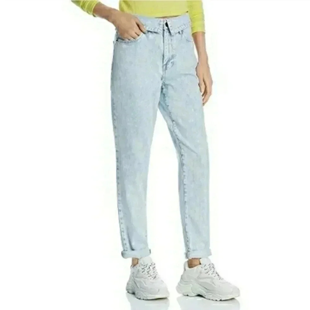 Pistola Mom Jeans Light Wash Retro 90s Fold Over High Rise Taper Leg Brand New